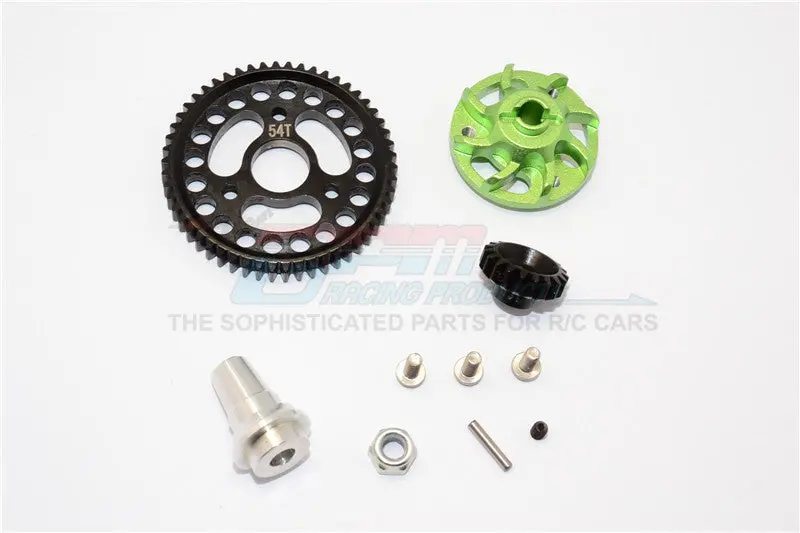 Traxxas Slash 4X4 Lcg Aluminum Gear Adapter With Steel 32 Pitch 54T Spur Gear & 19T Motor Gear - 1 Set Green 1