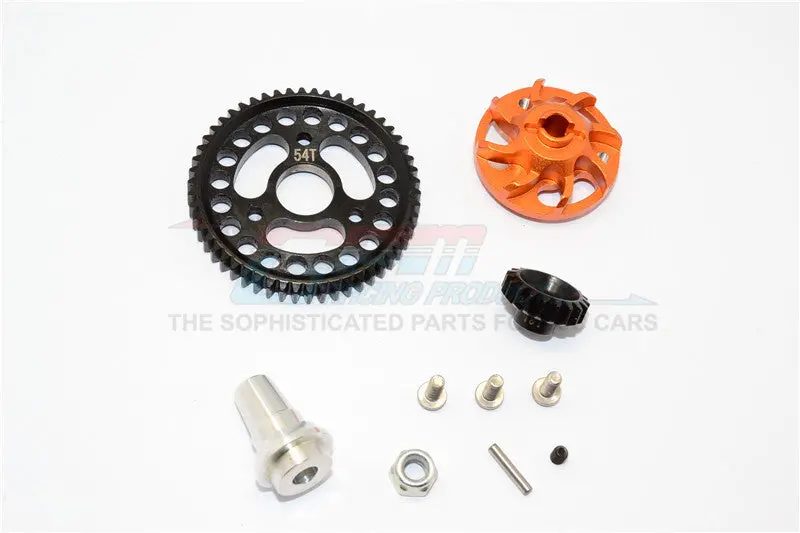 Traxxas Slash 4X4 Lcg Aluminum Gear Adapter With Steel 32 Pitch 54T Spur Gear & 19T Motor Gear - 1 Set Orange 1