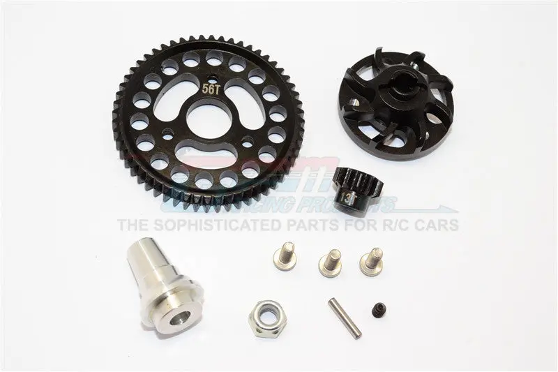 Traxxas Slash 4X4 Lcg Aluminum Gear Adapter With Steel 32 Pitch 56T Spur Gear & 13T Motor Gear - 1 Set Black 1
