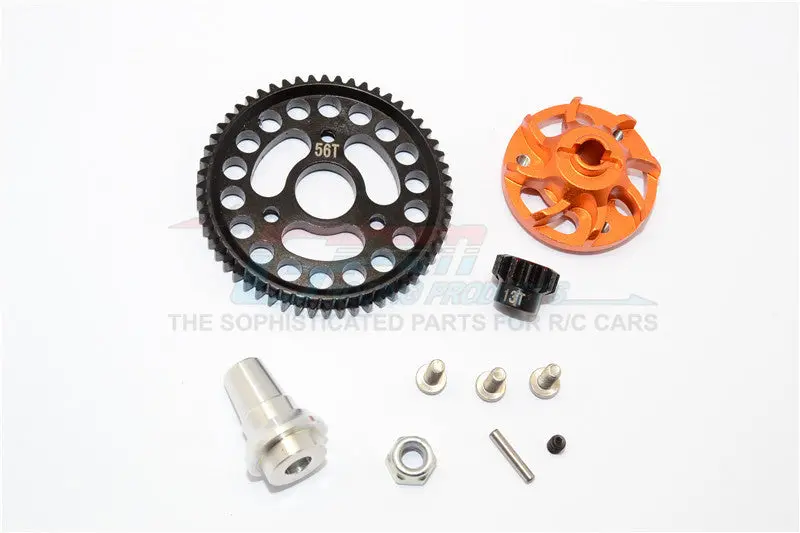 Traxxas Slash 4X4 Lcg Aluminum Gear Adapter With Steel 32 Pitch 56T Spur Gear & 13T Motor Gear - 1 Set Orange 1
