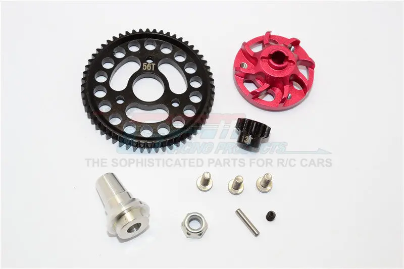 Traxxas Slash 4X4 Lcg Aluminum Gear Adapter With Steel 32 Pitch 56T Spur Gear & 13T Motor Gear - 1 Set Red 1