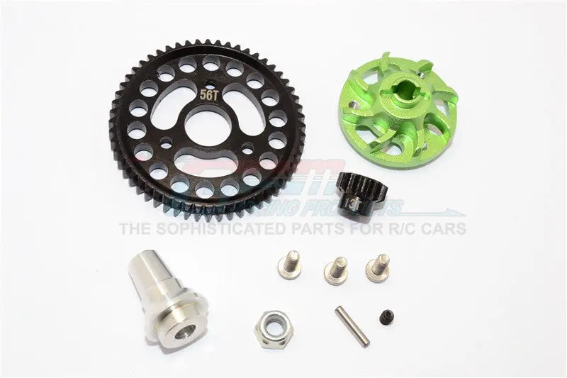 Traxxas Slash 4X4 Lcg Aluminum Gear Adapter With Steel 32 Pitch 56T Spur Gear & 13T Motor Gear - 1Set Green 1