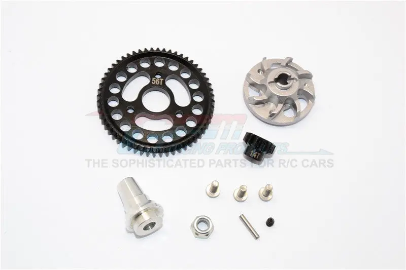 Traxxas Slash 4X4 Lcg Aluminum Gear Adapter With Steel 32 Pitch 56T Spur Gear & 14T Motor Gear - 1 Set Gray Silver 1
