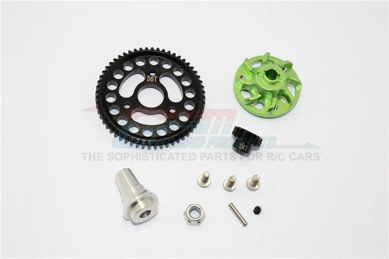 Traxxas Slash 4X4 Lcg Aluminum Gear Adapter With Steel 32 Pitch 56T Spur Gear & 14T Motor Gear - 1 Set Green 1