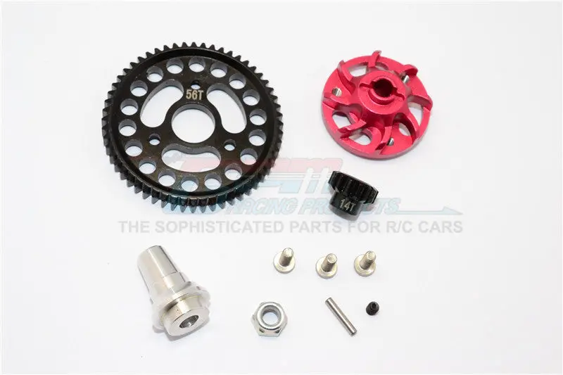 Traxxas Slash 4X4 Lcg Aluminum Gear Adapter With Steel 32 Pitch 56T Spur Gear & 14T Motor Gear - 1 Set Red 1