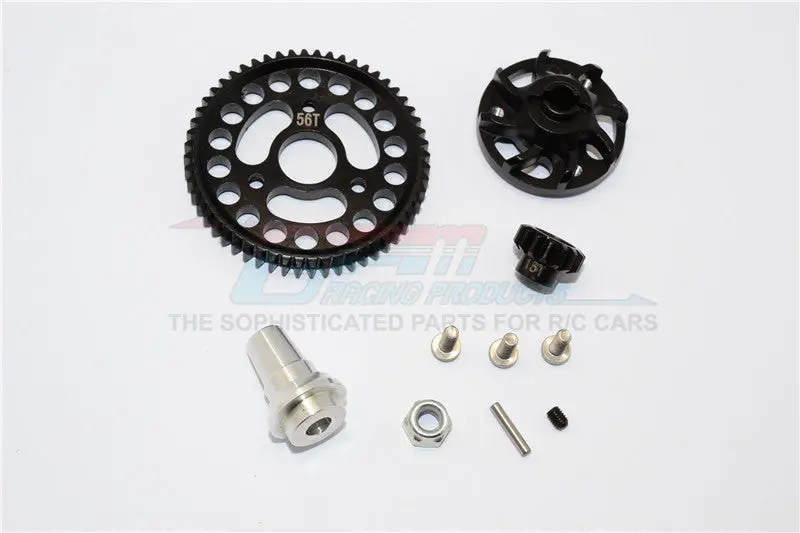 Traxxas Slash 4X4 Lcg Aluminum Gear Adapter With Steel 32 Pitch 56T Spur Gear & 15T Motor Gear - 1 Set Black 1