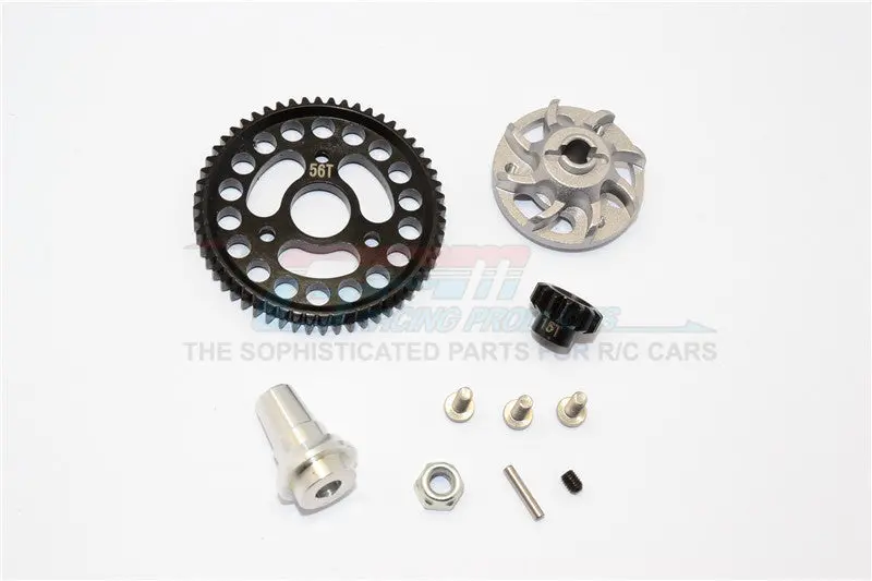 Traxxas Slash 4X4 Lcg Aluminum Gear Adapter With Steel 32 Pitch 56T Spur Gear & 15T Motor Gear - 1 Set Gray Silver 1