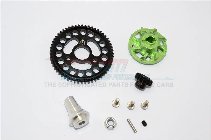 Traxxas Slash 4X4 Lcg Aluminum Gear Adapter With Steel 32 Pitch 56T Spur Gear & 15T Motor Gear - 1 Set Green 1