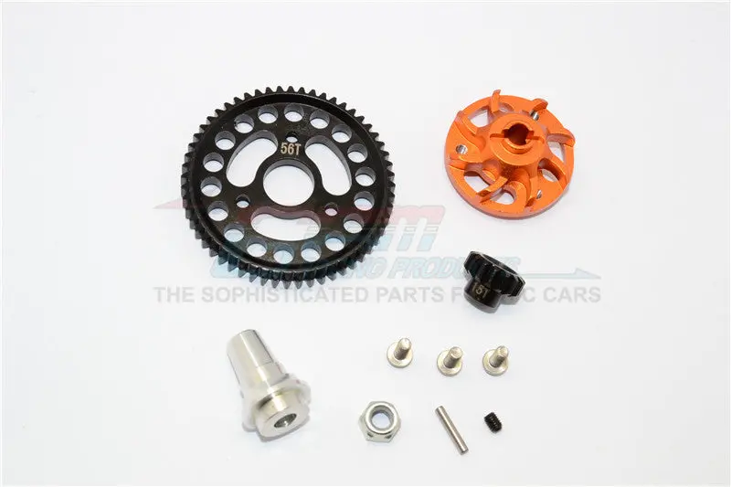 Traxxas Slash 4X4 Lcg Aluminum Gear Adapter With Steel 32 Pitch 56T Spur Gear & 15T Motor Gear - 1 Set Orange 1