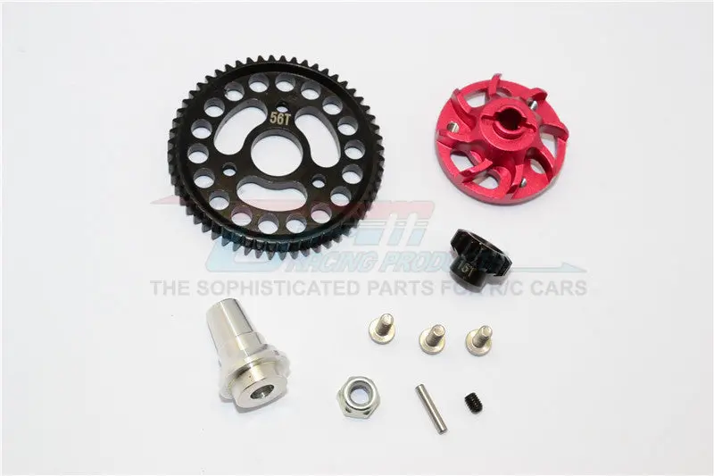 Traxxas Slash 4X4 Lcg Aluminum Gear Adapter With Steel 32 Pitch 56T Spur Gear & 15T Motor Gear - 1 Set Red 1