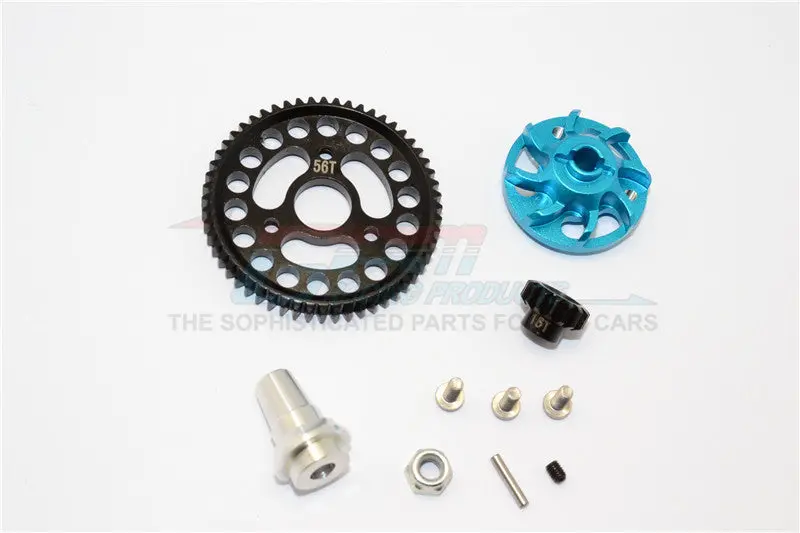 Traxxas Slash 4X4 Lcg Aluminum Gear Adapter With Steel 32 Pitch 56T Spur Gear & 15T Motor Gear - 1 Set Sky Blue 1
