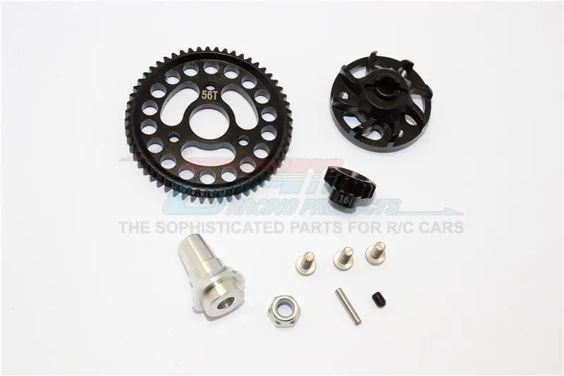Traxxas Slash 4X4 Lcg Aluminum Gear Adapter With Steel 32 Pitch 56T Spur Gear & 16T Motor Gear - 1 Set Black 1