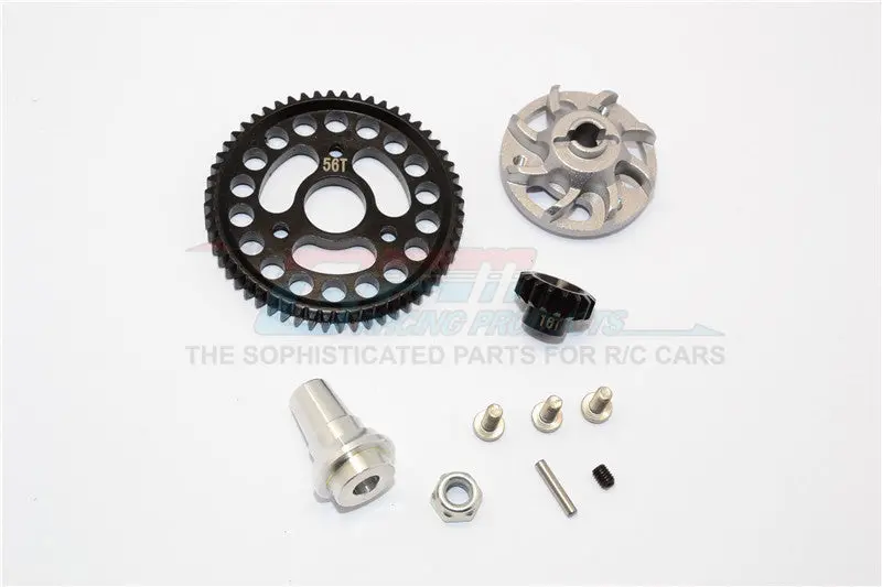 Traxxas Slash 4X4 Lcg Aluminum Gear Adapter With Steel 32 Pitch 56T Spur Gear & 16T Motor Gear - 1 Set Gray Silver 1