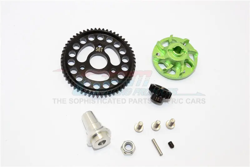 Traxxas Slash 4X4 Lcg Aluminum Gear Adapter With Steel 32 Pitch 56T Spur Gear & 16T Motor Gear - 1 Set Green 1