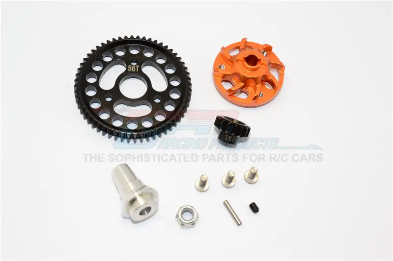 Traxxas Slash 4X4 Lcg Aluminum Gear Adapter With Steel 32 Pitch 56T Spur Gear & 16T Motor Gear - 1 Set Orange 1
