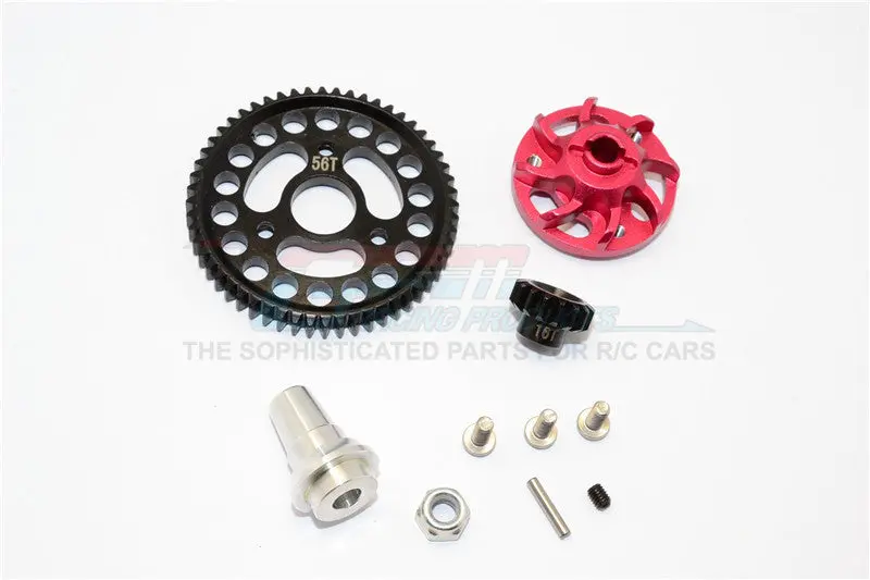 Traxxas Slash 4X4 Lcg Aluminum Gear Adapter With Steel 32 Pitch 56T Spur Gear & 16T Motor Gear - 1 Set Red 1
