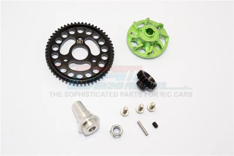 Traxxas Slash 4X4 Lcg Aluminum Gear Adapter With Steel 32 Pitch 56T Spur Gear & 17T Motor Gear - 1 Set Green 1