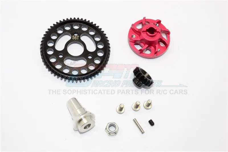 Traxxas Slash 4X4 Lcg Aluminum Gear Adapter With Steel 32 Pitch 56T Spur Gear & 17T Motor Gear - 1 Set Red 1