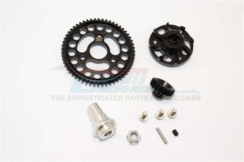 Traxxas Slash 4X4 Lcg Aluminum Gear Adapter With Steel 32 Pitch 56T Spur Gear & 18T Motor Gear - 1 Set Black 1