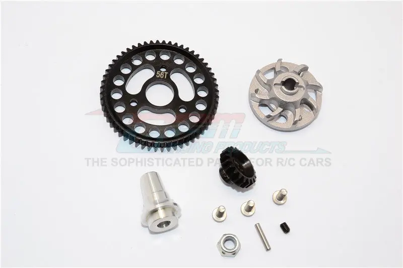 Traxxas Slash 4X4 Lcg Aluminum Gear Adapter With Steel 32 Pitch 56T Spur Gear & 19T Motor Gear - 1 Set Gray Silver 1
