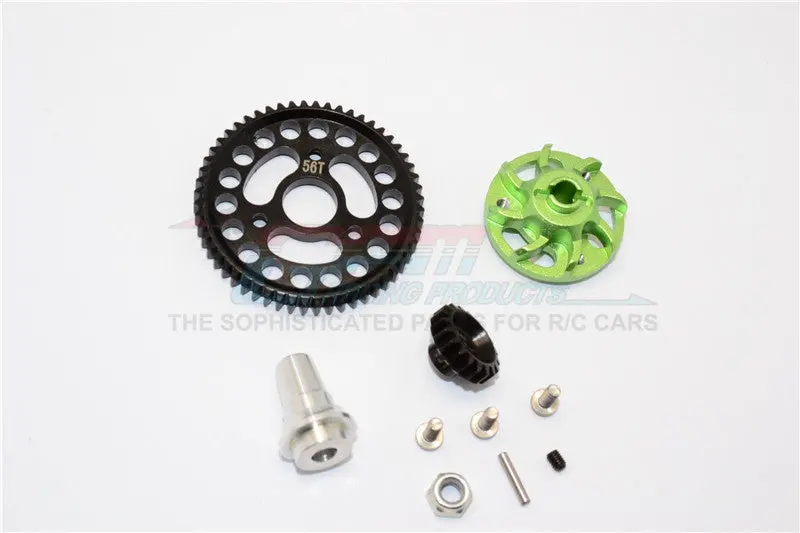 Traxxas Slash 4X4 Lcg Aluminum Gear Adapter With Steel 32 Pitch 56T Spur Gear & 19T Motor Gear - 1 Set Green 1