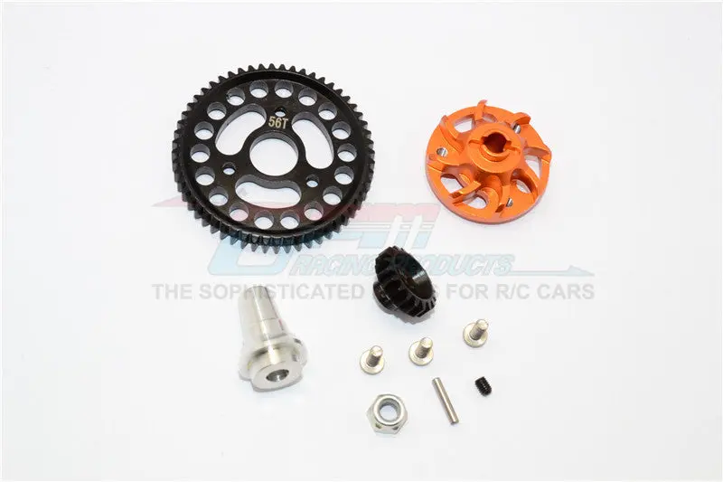 Traxxas Slash 4X4 Lcg Aluminum Gear Adapter With Steel 32 Pitch 56T Spur Gear & 19T Motor Gear - 1 Set Orange 1