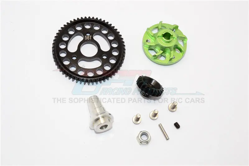 Traxxas Slash 4X4 Lcg Aluminum Gear Adapter With Steel 32 Pitch 56T Spur Gear & 20T Motor Gear - 1 Set Green 1