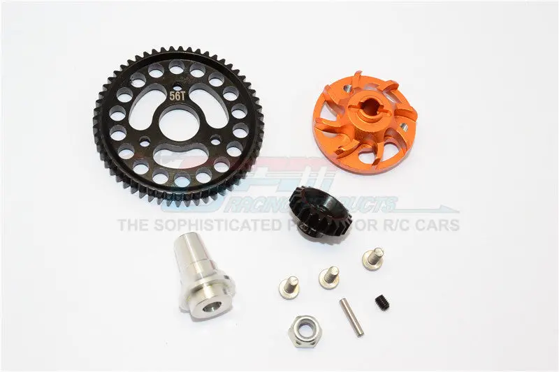 Traxxas Slash 4X4 Lcg Aluminum Gear Adapter With Steel 32 Pitch 56T Spur Gear & 20T Motor Gear - 1 Set Orange 1