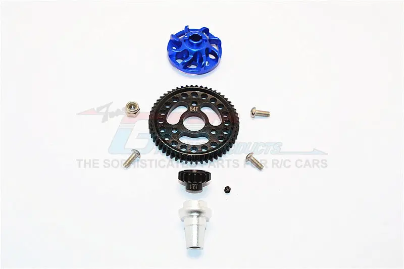 Traxxas Slash 4X4 Low-Cg Version Aluminum Gear Adapter With Steel 32 Pitch 54T Spur Gear & 17T Motor Gear - 1 Set Blue 1
