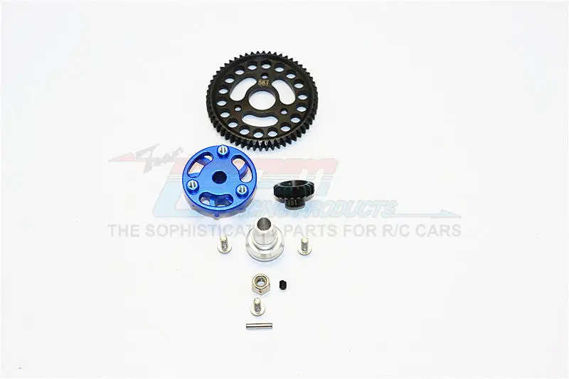 Traxxas Slash 4X4 Low-Cg Version Aluminum Gear Adapter With Steel 32 Pitch 56T Spur Gear & 18T Motor Gear - 1 Set Blue 1