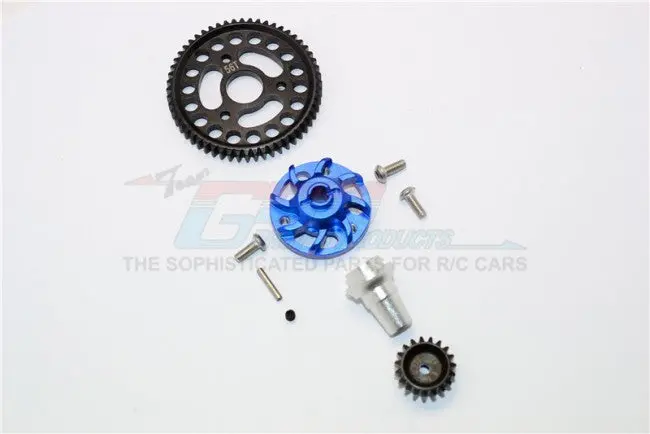 Traxxas Slash 4X4 Low-Cg Version Aluminum Gear Adapter With Steel 32 Pitch 56T Spur Gear & 19T Motor Gear - 1 Set Blue 1