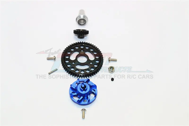 Traxxas Slash 4X4 Low-Cg Version Aluminum Gear Adapter With Steel 32 Pitch 56T Spur Gear & 20T Motor Gear - 1 Set Blue 1