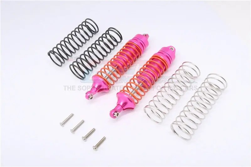Traxxas Slash 4X4 / Stampede 4X4 / Rustler Vxl / Craniac / Deegan 38 Fiesta Aluminum Rear Adjustable Spring Damper With Aluminum Ball Top & Ball Ends - 1Pr Set Pink (1.3Mm, 1.5Mm, 1.7Mm Coil Spring & 4Mm Thick Shaft) 1