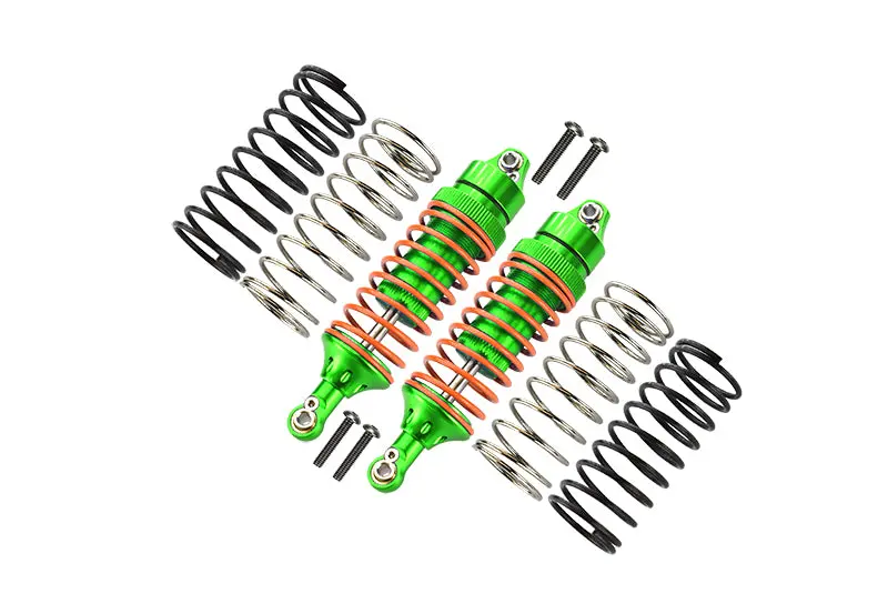 Traxxas Slash 4X4 / Stampede 4X4 Vxl / Deegan 38 Fiesta St Rally Aluminum Front Adjustable Spring Damper With Aluminum Ball Top & Ball Ends (1.3Mm, 1.5Mm, 1.7Mm Coil Spring & 4Mm Thick Shaft) - 1Pr Set Green 1