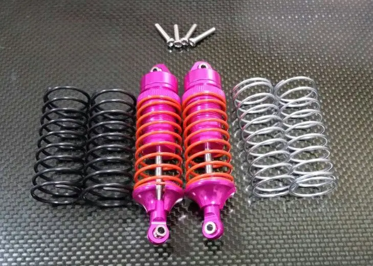 Traxxas Slash 4X4 / Stampede 4X4 Vxl / Deegan 38 Fiesta St Rally Aluminum Front Adjustable Spring Damper With Aluminum Ball Top & Ball Ends - 1Pr Set Pink (1.3Mm, 1.5Mm, 1.7Mm Coil Spring & 4Mm Thick Shaft) 1