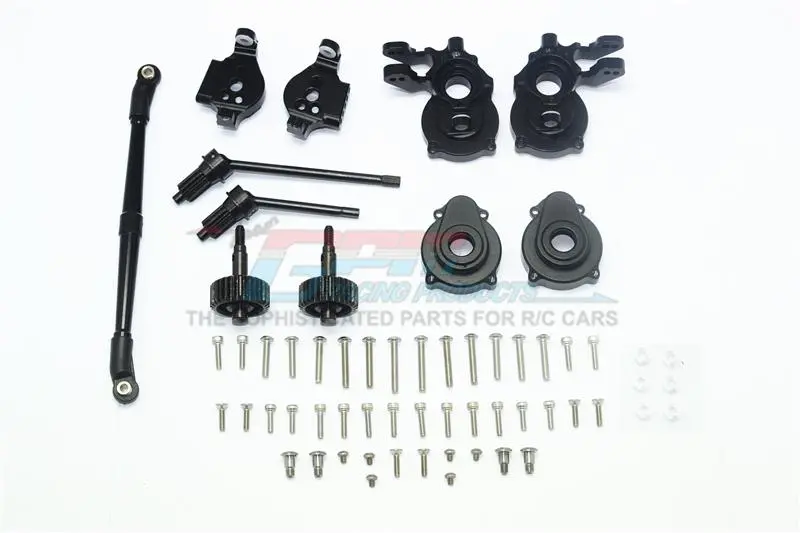 Traxxas Trx-4 Aluminum Front C-Hubs + Knuckle Arms + Spindle Gear + Cvd Shaft + Steering Link - 61Pc Set Black 1
