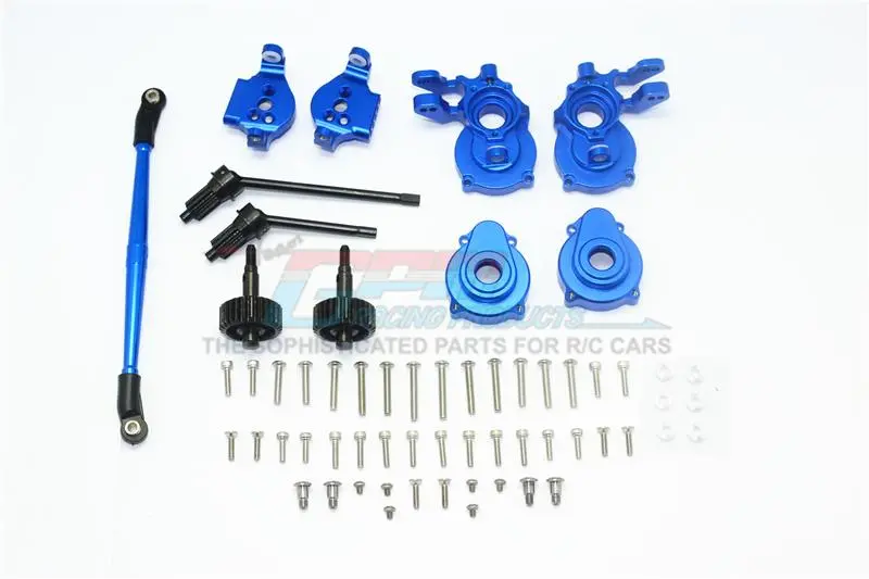 Traxxas Trx-4 Aluminum Front C-Hubs + Knuckle Arms + Spindle Gear + Cvd Shaft + Steering Link - 61Pc Set Blue 1