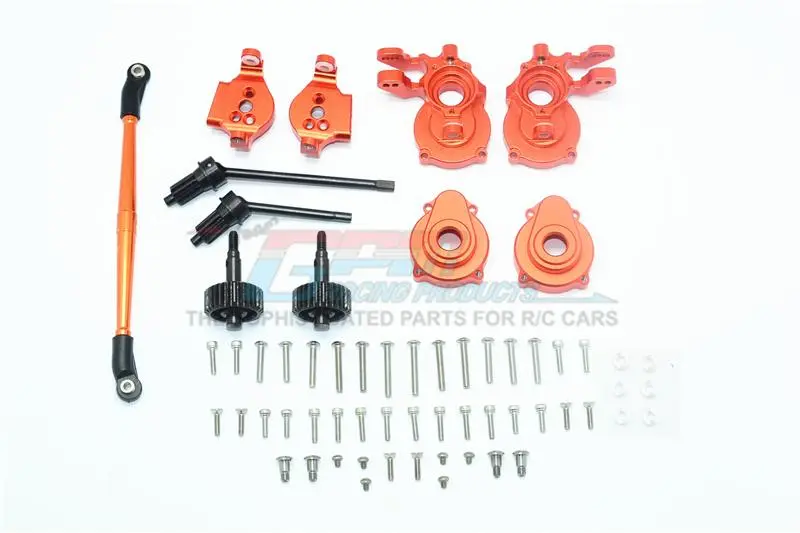 Traxxas Trx-4 Aluminum Front C-Hubs + Knuckle Arms + Spindle Gear + Cvd Shaft + Steering Link - 61Pc Set Orange 1