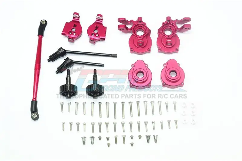 Traxxas Trx-4 Aluminum Front C-Hubs + Knuckle Arms + Spindle Gear + Cvd Shaft + Steering Link - 61Pc Set Red 1