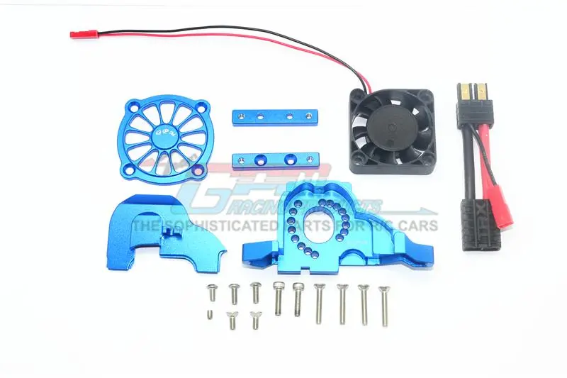 Traxxas Trx-4 Aluminum Motor Mount + Upper Spur Gear Case Cover With Cooling Fan - 19Pc Set Blue 1