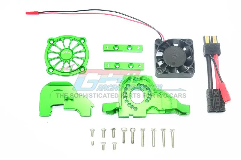 Traxxas Trx-4 Aluminum Motor Mount + Upper Spur Gear Case Cover With Cooling Fan - 19Pc Set Green 1