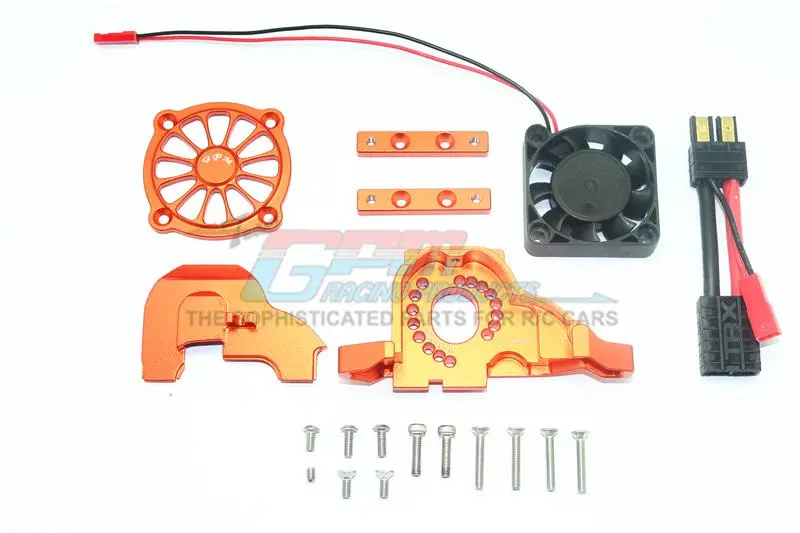 Traxxas Trx-4 Aluminum Motor Mount + Upper Spur Gear Case Cover With Cooling Fan - 19Pc Set Orange 1