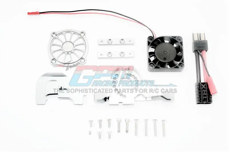 Traxxas Trx-4 Aluminum Motor Mount + Upper Spur Gear Case Cover With Cooling Fan - 19Pc Set Silver 1