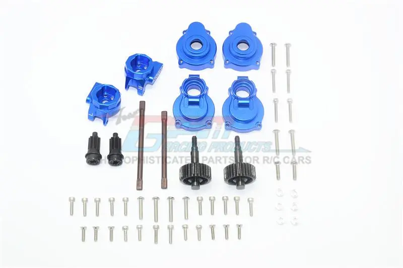 Traxxas Trx-4 Aluminum Rear Gear Box Mounts + Knuckle Arms + Spindle Gear + Rear Axle Shaft - 54Pc Set Blue 1