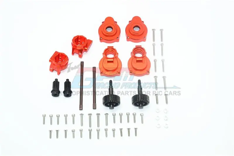 Traxxas Trx-4 Aluminum Rear Gear Box Mounts + Knuckle Arms + Spindle Gear + Rear Axle Shaft - 54Pc Set Orange 1