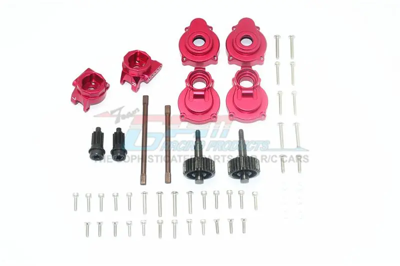 Traxxas Trx-4 Aluminum Rear Gear Box Mounts + Knuckle Arms + Spindle Gear + Rear Axle Shaft - 54Pc Set Red 1