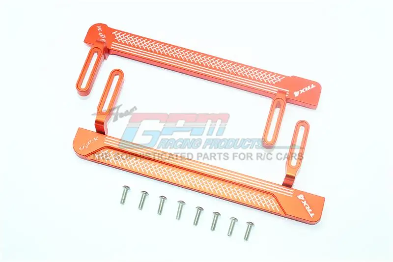 Traxxas Trx-4 Defender / Tactical Unit / Blazer Upgrade Parts Aluminum Side Steps (Reticulated Pattern A) - 1Pr Set Orange 1