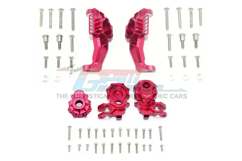 Traxxas Trx-4 Defender / Tactical Unit / Ford Bronco / Blazer Aluminum Adjustable Front C Hub + Front Knuckle Arms - 56Pc Set Red 1