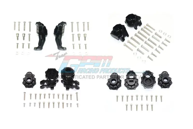 Traxxas Trx-4 Defender / Tactical Unit / Ford Bronco / Blazer Aluminum Front + Rear C Hub, Rear Gear Box Mounts, Front + Rear Knuckle Arms - 104Pc Set Black 1