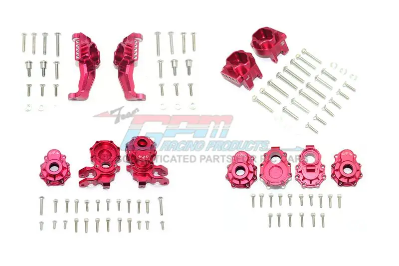 Traxxas Trx-4 Defender / Tactical Unit / Ford Bronco / Blazer Aluminum Front + Rear C Hub, Rear Gear Box Mounts, Front + Rear Knuckle Arms - 104Pc Set Red 1